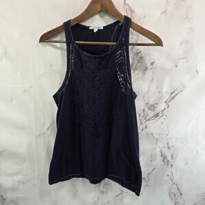 Anthropologie Top Womens Small Navy Blue Tank Racerback Lace Leifnotes